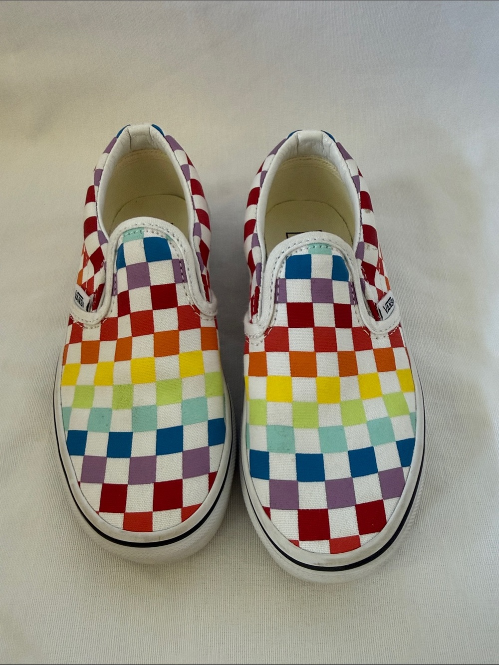 Vans Kids Slip-On Checkerboard Rainbow Sneakers - White Base